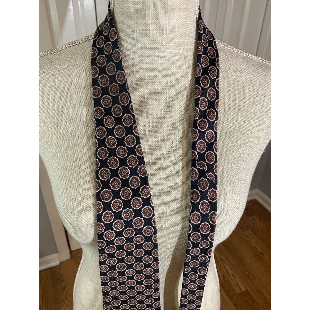 Vintage Aquascutum London Black with burgundy & ivory Geometric Circles NeckTie